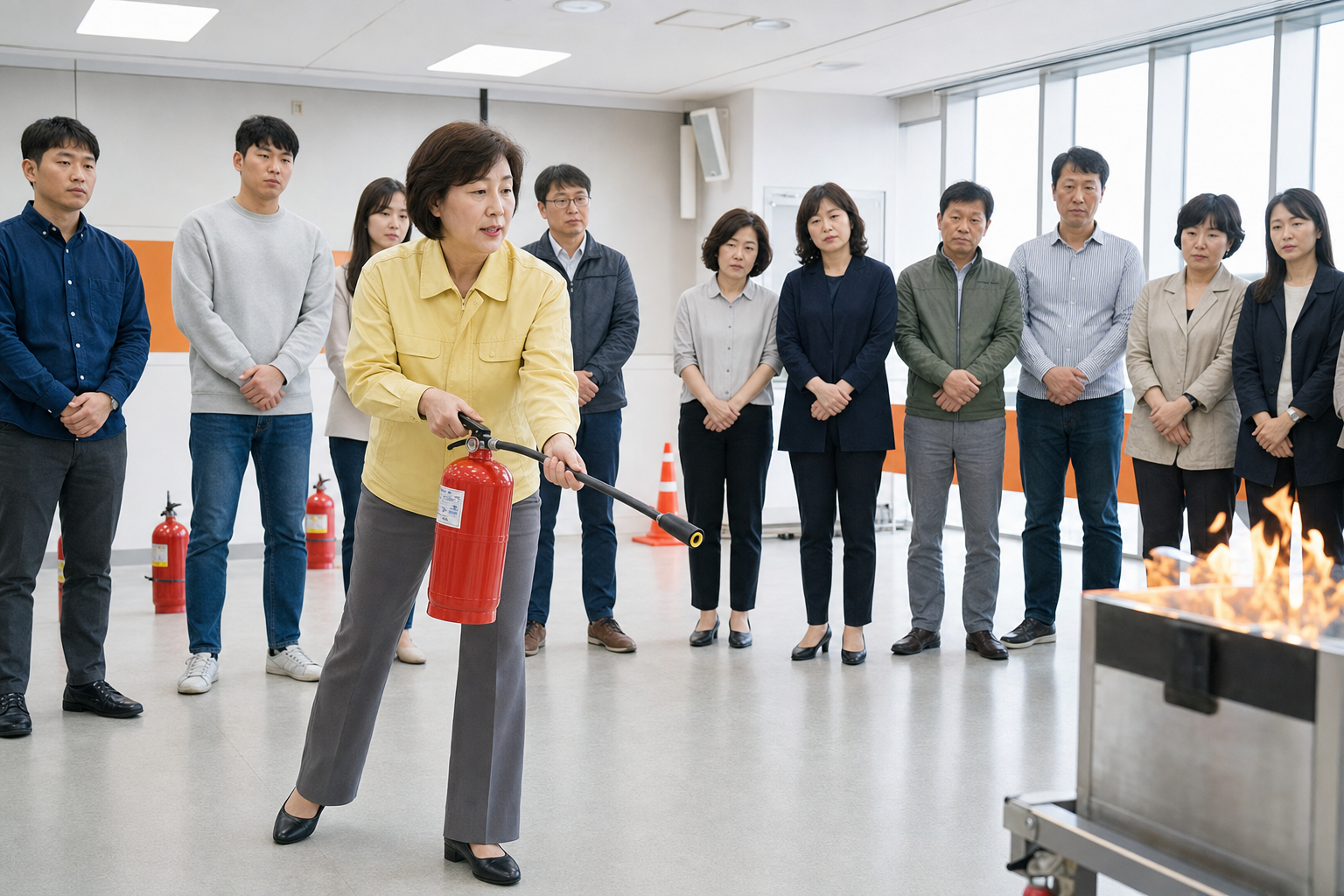 소화기 사용 실습 중심의 화재안전 교육 현장